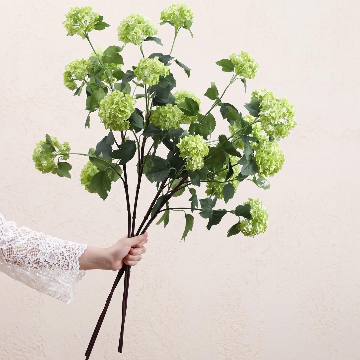 4 Pcs 33" Tall Artificial Snowball Hydrangea Flowers, Silk Hydrangeas with 20 Heads Long Stem for Tall Vase Decor, Wedding Table Centerpiece, Outdoor Living Room Arrangement(White Pink)