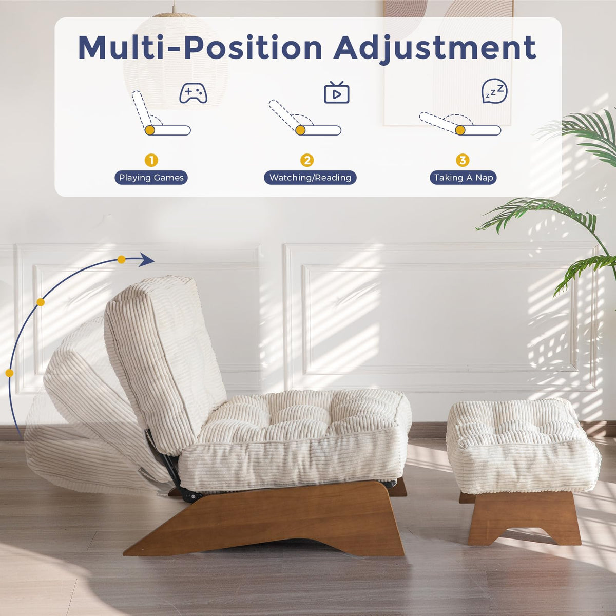 Lounge Chair with Ottoman and with Adjustable Backrest