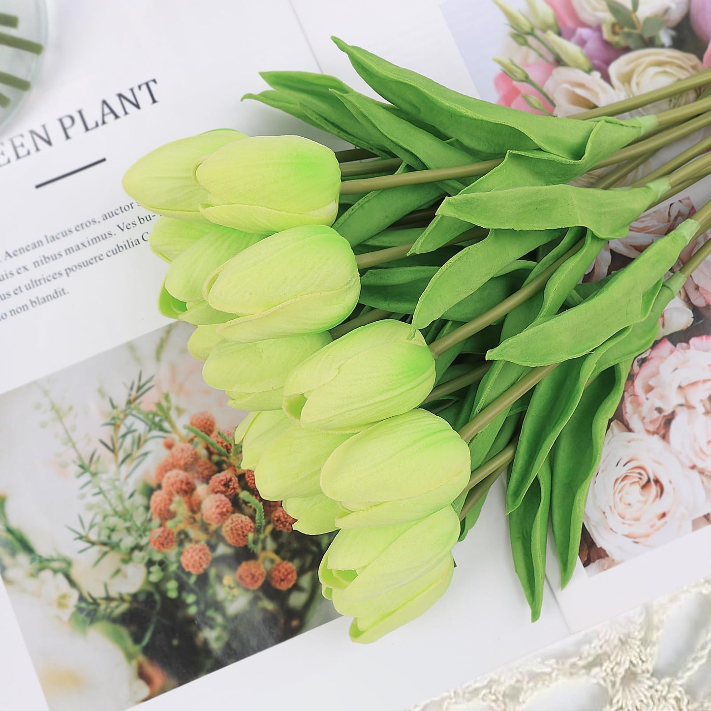 Beferr White Tulips Artificial Flowers 18Pcs Faux Silk Tulip Real Touch Tulip Fake Flowers Bouquets Arrangements for Mother's Day Easter Spring Flowers Gifts Home Table Decor