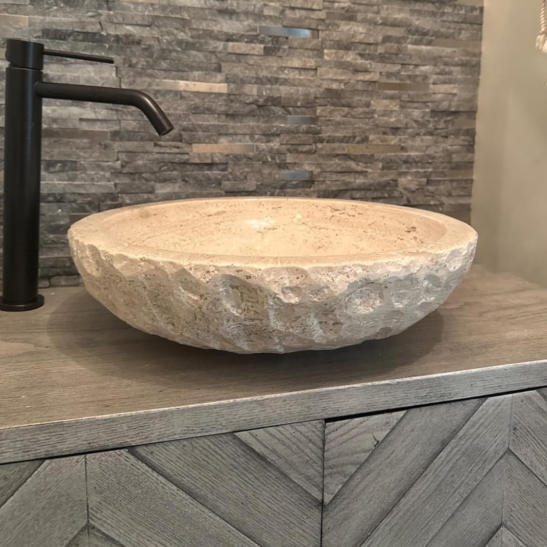 Oval Natural Stone Wash Basin Travertine Vessel Sink