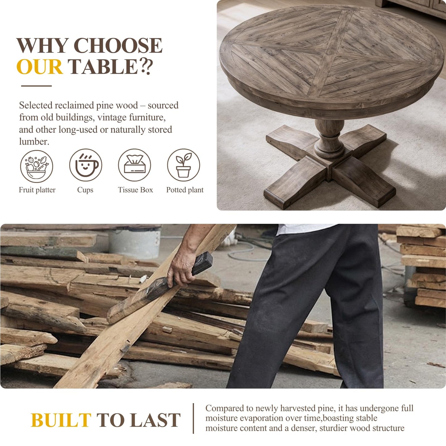 60" Round Dining Kitchen Table