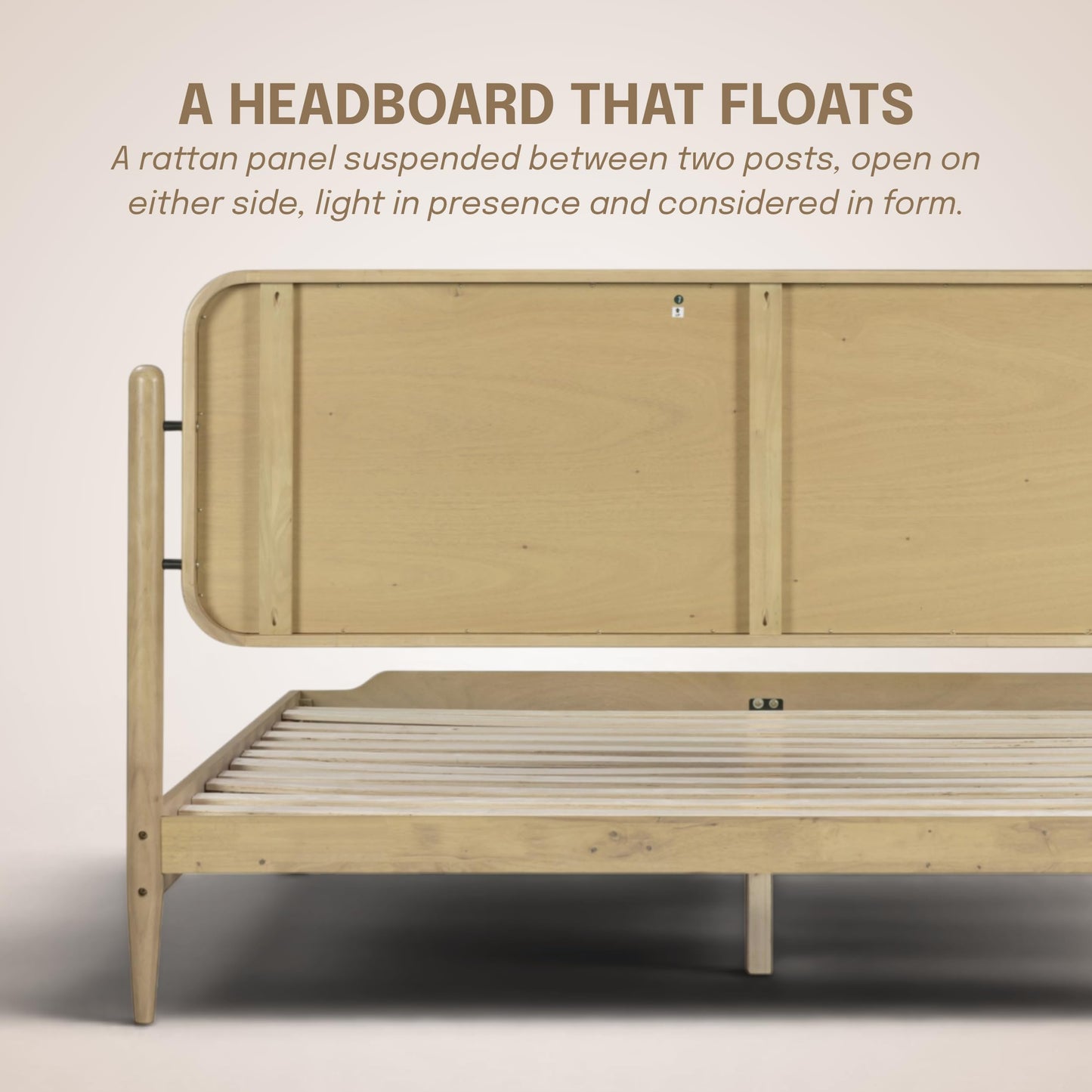 King Platform Bed with Natural Rattan Headboard