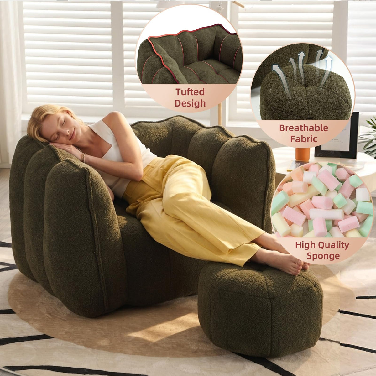 Bean Bag Couch with Ottoman