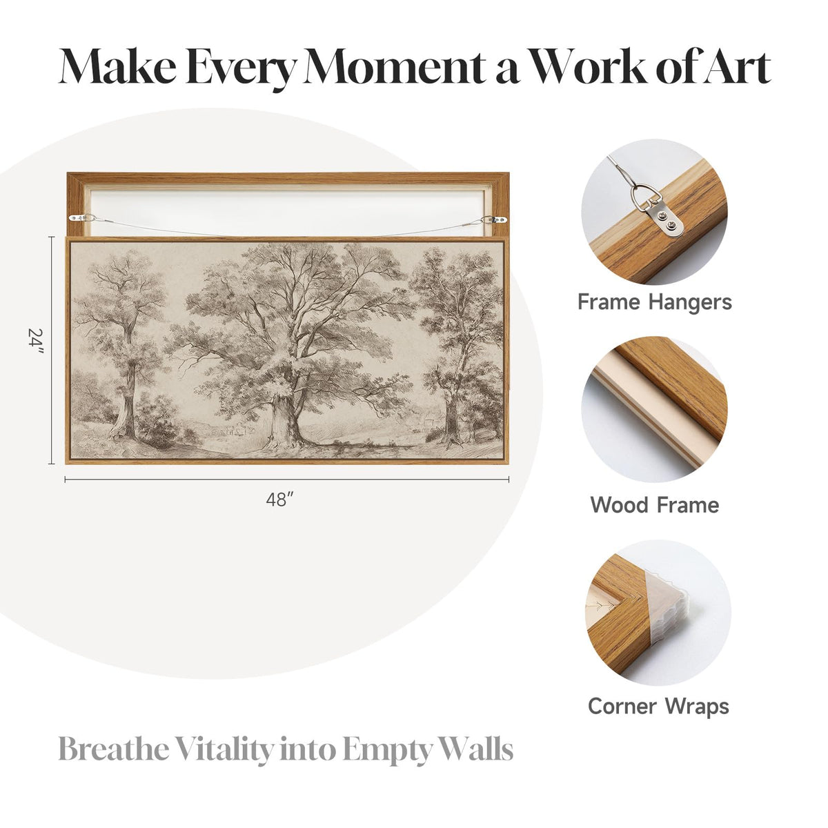Framed Vintage Landscape Wall Art 60x30 Inch