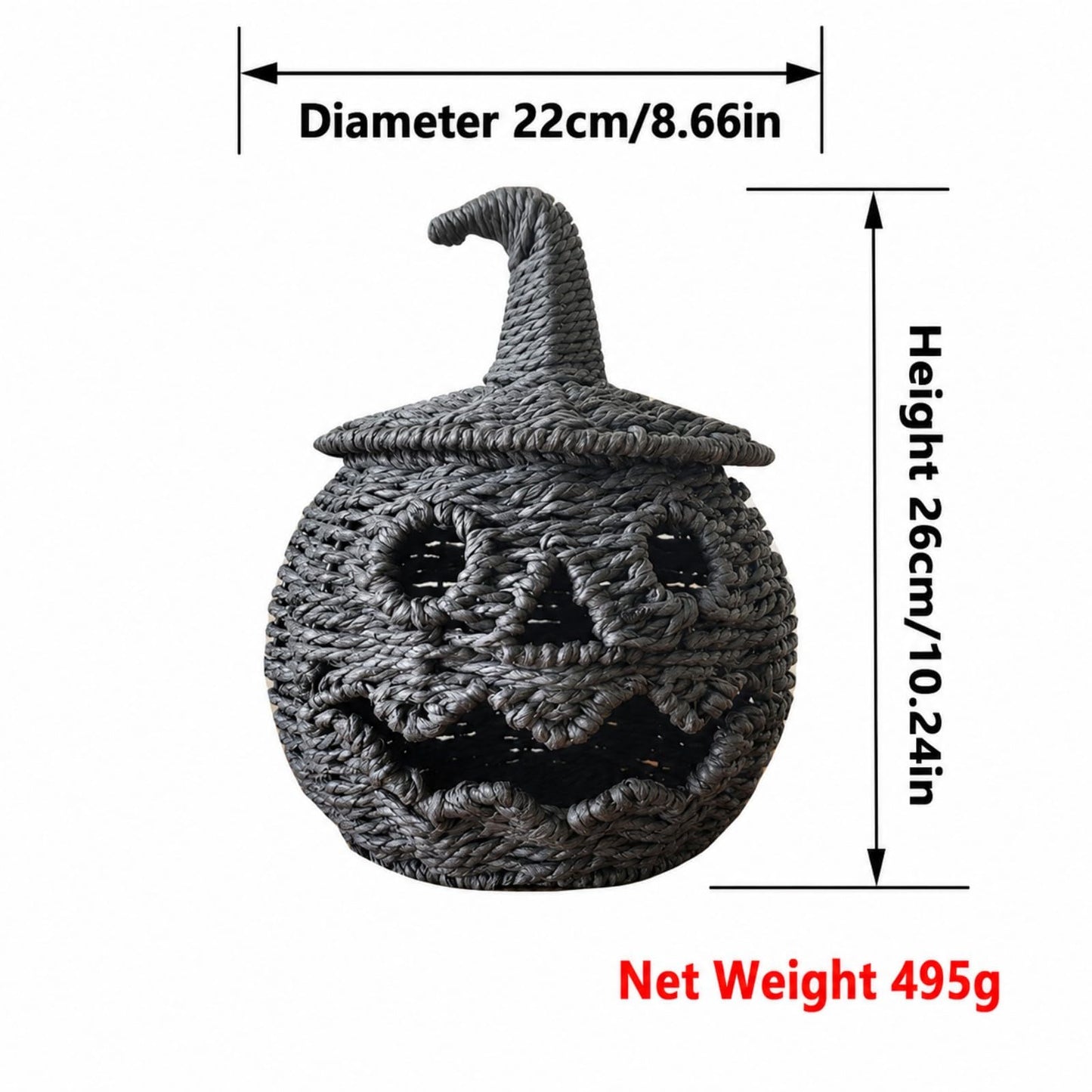 Rattan Lantern Pumpkin Candle Holder with Witch Hat Shape Lid