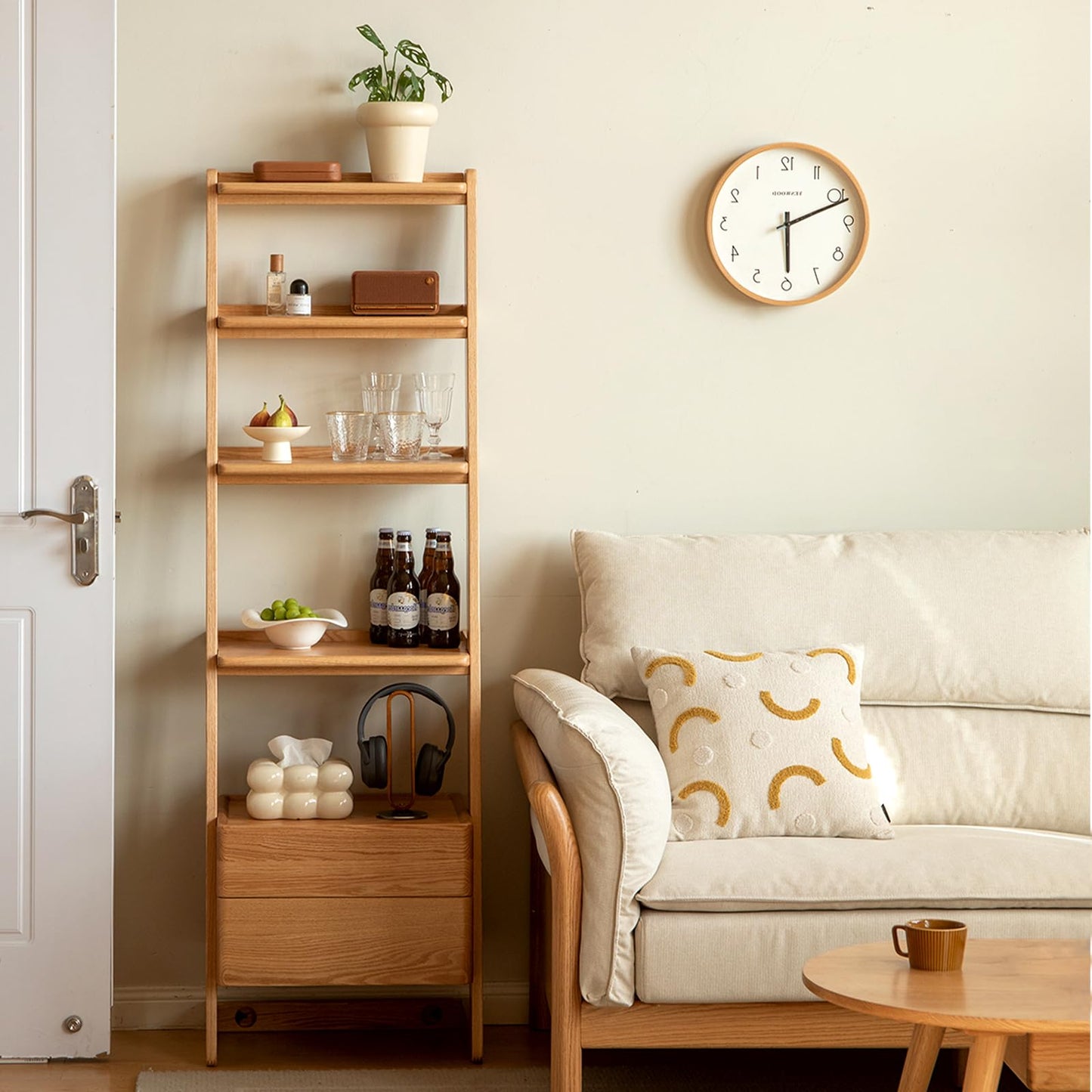 Solid Oak 3 Tier Ladder Bookshelf