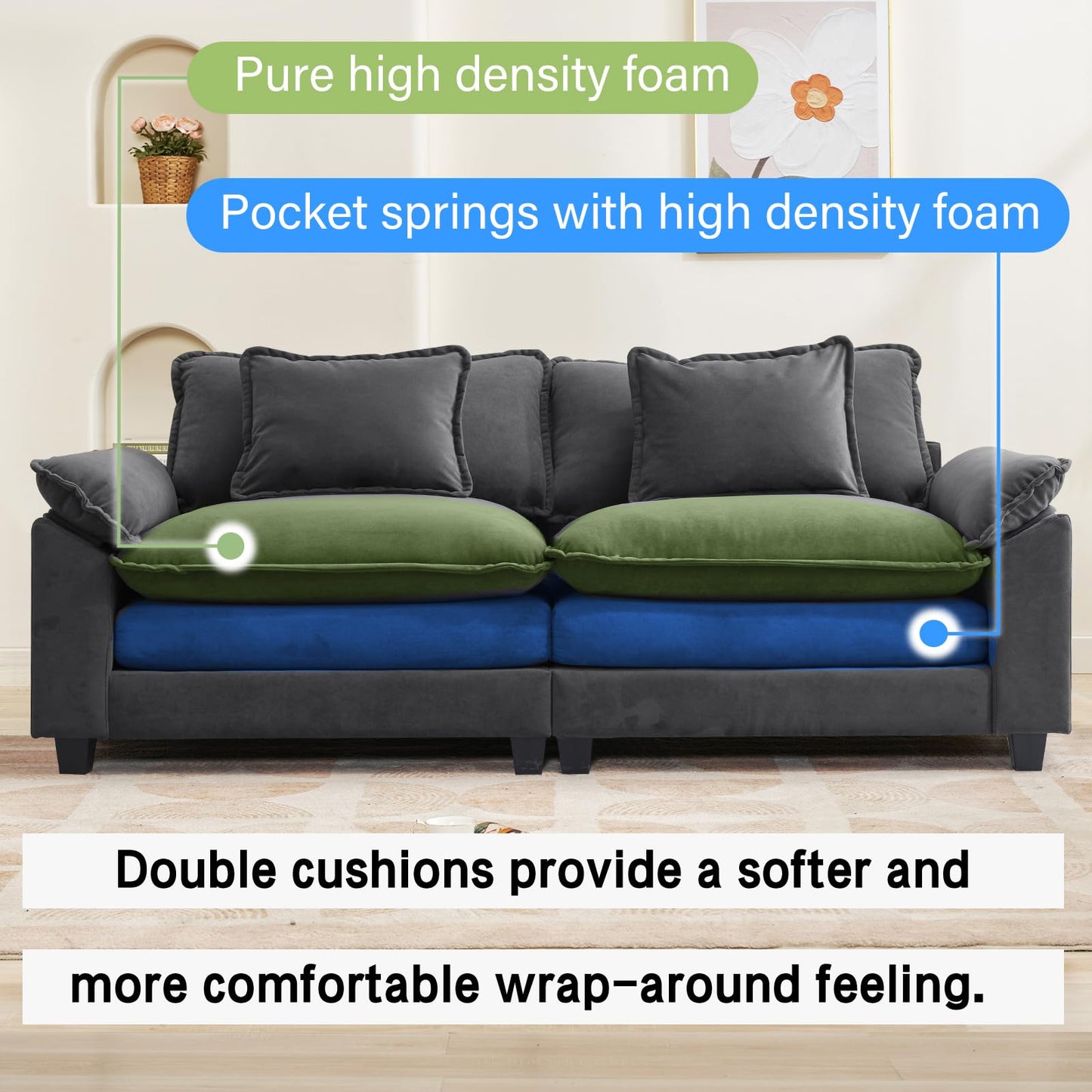 120" Modular Sectional Sofa, Comfy Cloud Couch Sectional Sofa with Ottoman, Chenille Sofa Sleeper Deep Seat Sofa with Throw Pillows for Living Room (Beige White, 120"- U Shape)