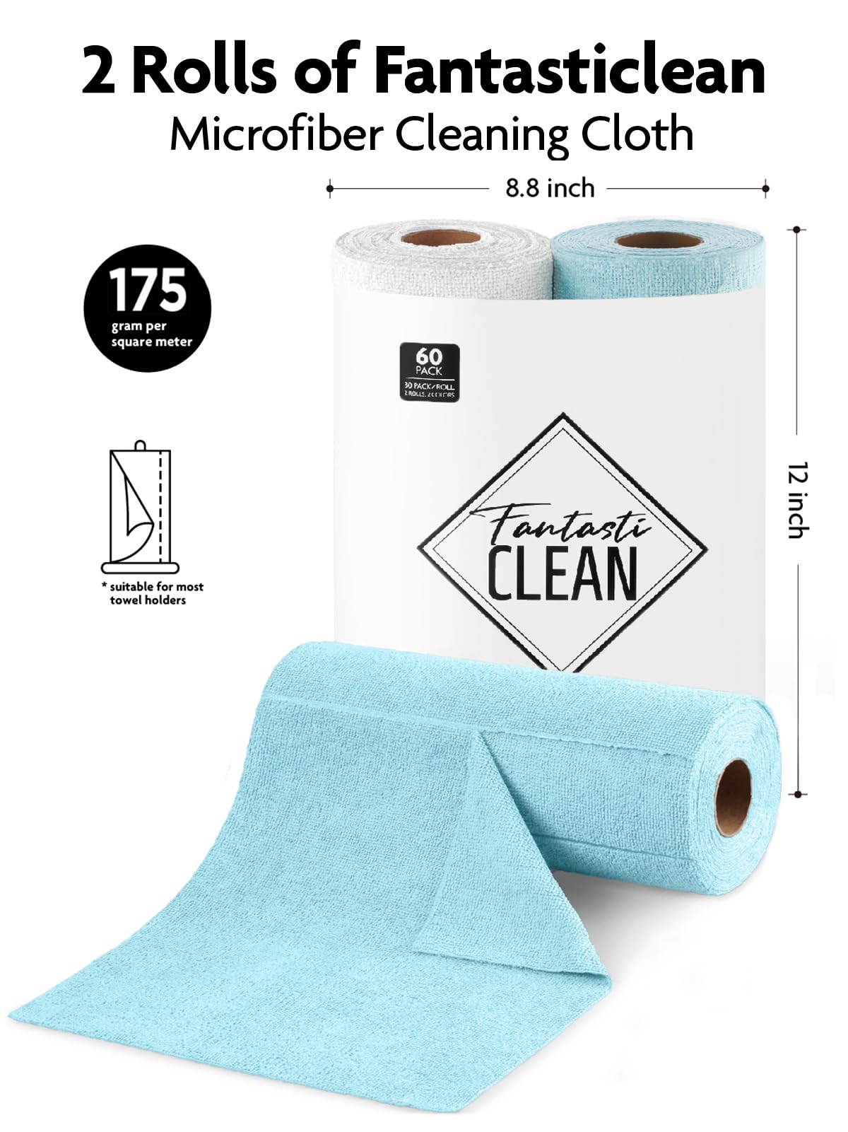 Fantasticlean Microfiber Cleaning Cloth Roll -60 Pack, Tear Away Microfiber Towels, 12" x 12", Reusable, Washable, Scratch Free, Ultra Absorbent Dishcloth for All-Around Cleaning (Beige & Tan)
