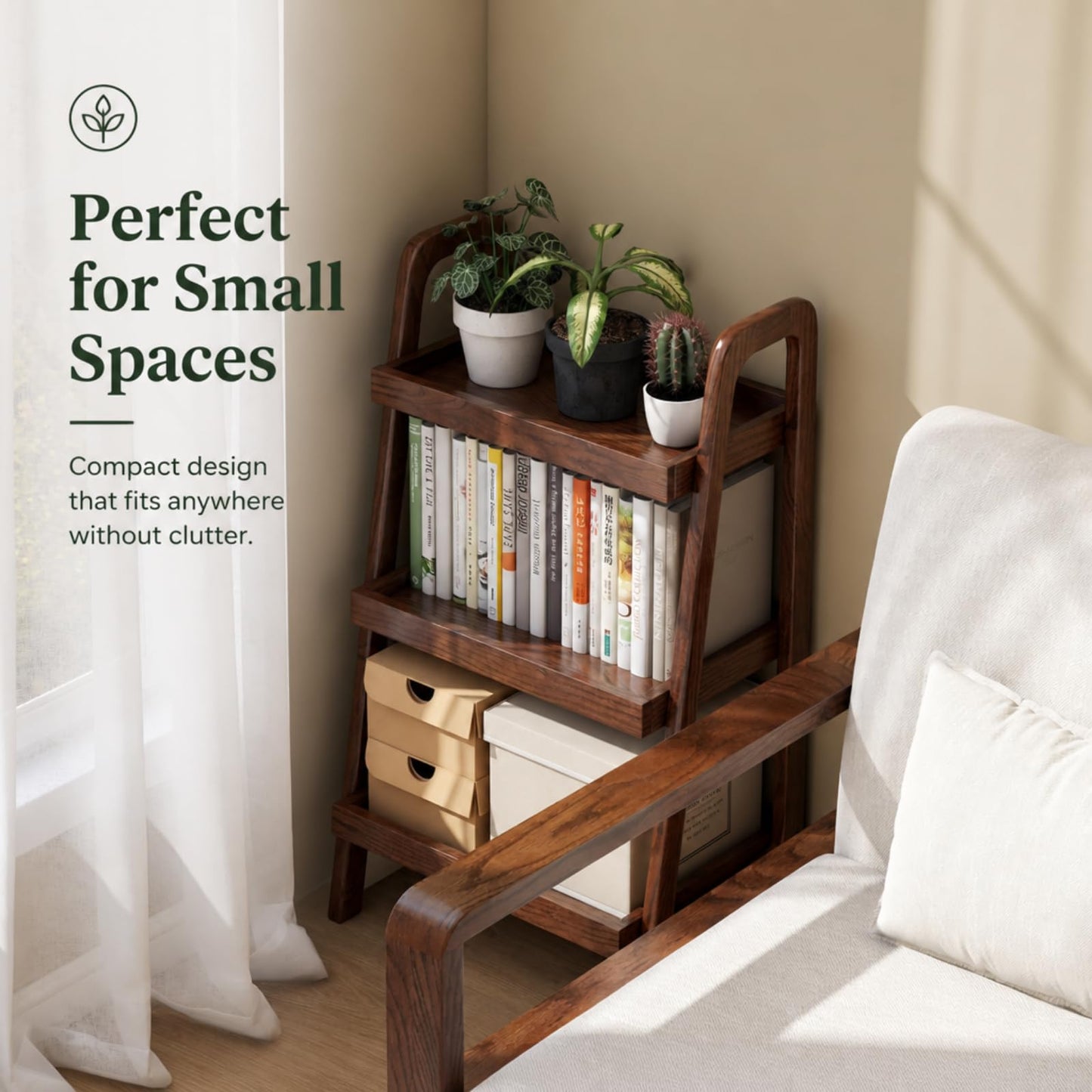 Solid Oak 3 Tier Ladder Bookshelf