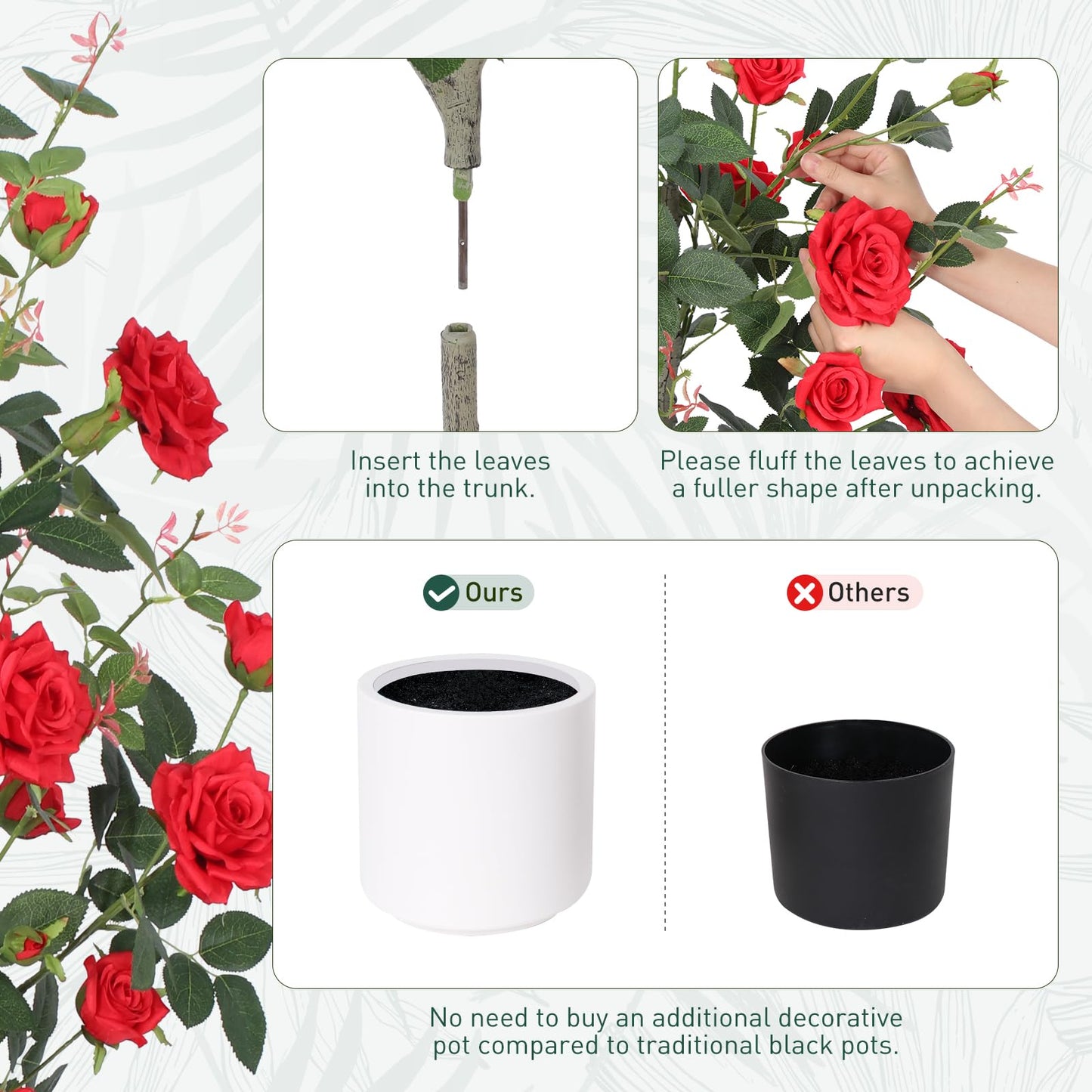 Yepdin 63 inch Artificial Camellia Tree with White Flower Pots - White Fake Tree,5 Ft Faux Plants Indoor wich Blooming,Artificial Plants for Indoor & Outdoor Home Front Door Decor