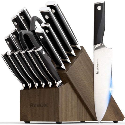 Knife Set Kitchen with Block and Sharpener