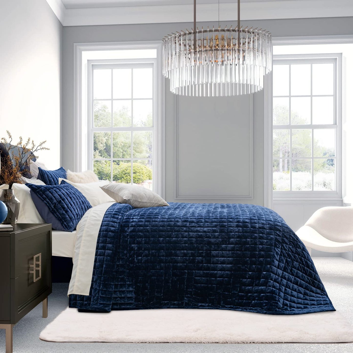 Box Stitch Velvet Quilt Set, King Size