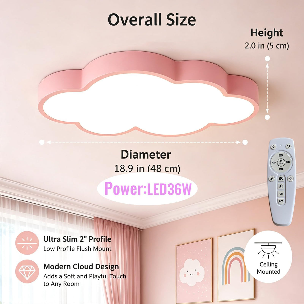 Cloud Shape Led Ceiling Light, with Remote Control