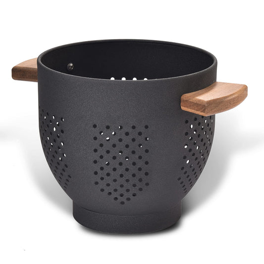 Metal Colander with Wood Handle and Stable Base, Powder Coated Steel Kitchen Strainer Basket for Draining Pasta, Vegetable and fruit(7quart,Sandyellow)