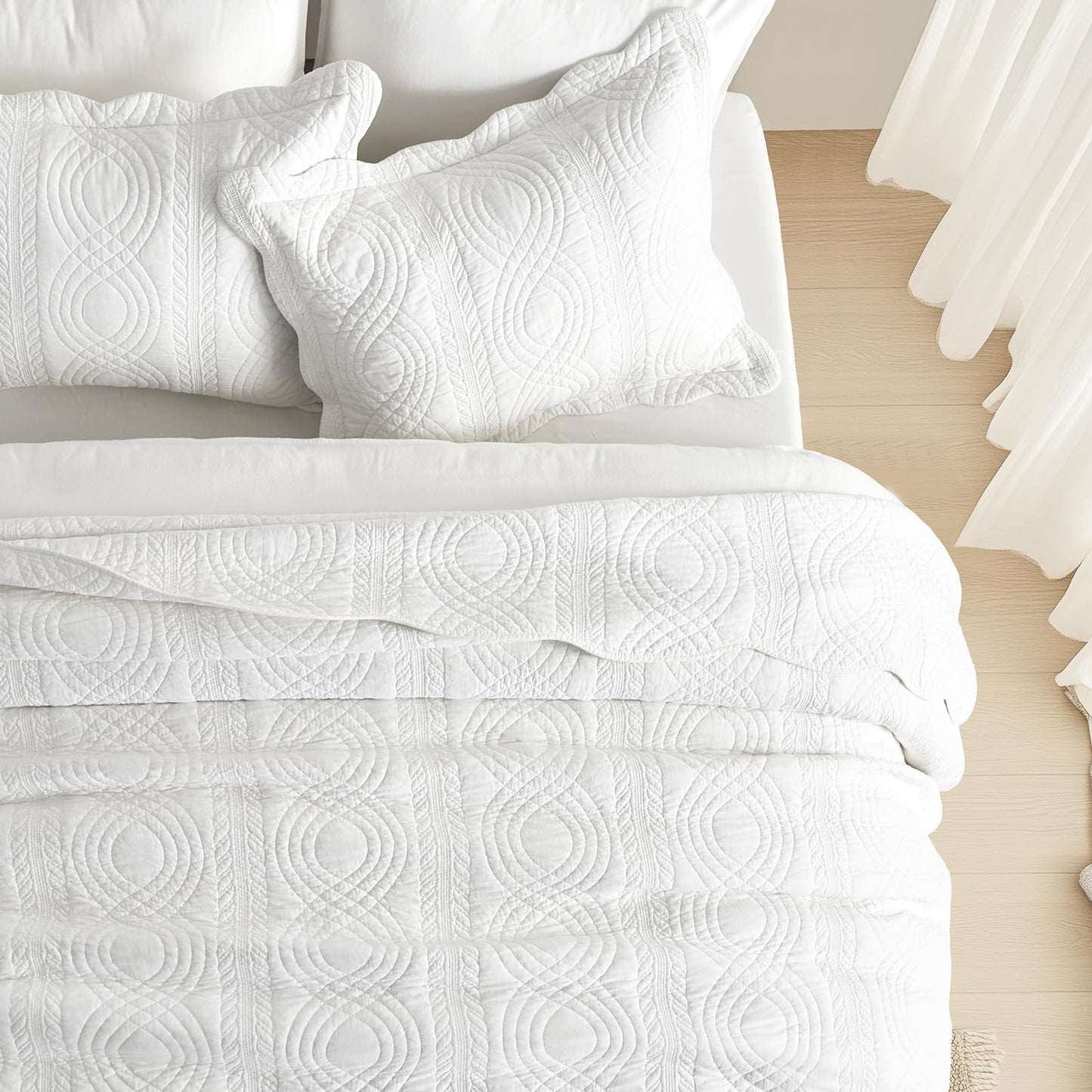 100% Cotton Scallop Quilt Set