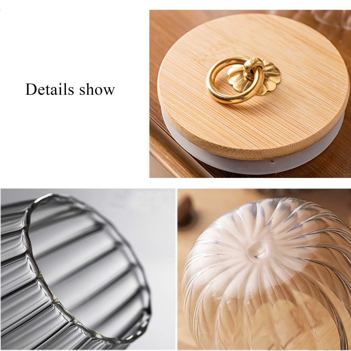 FANTESTICRYAN Glass Coffee Nuts Canister Airtight Storage Jar Petal Decorative Container with Bamboo Lid Metal Handle Easy to Grasp 700ml, 23 FL OZ