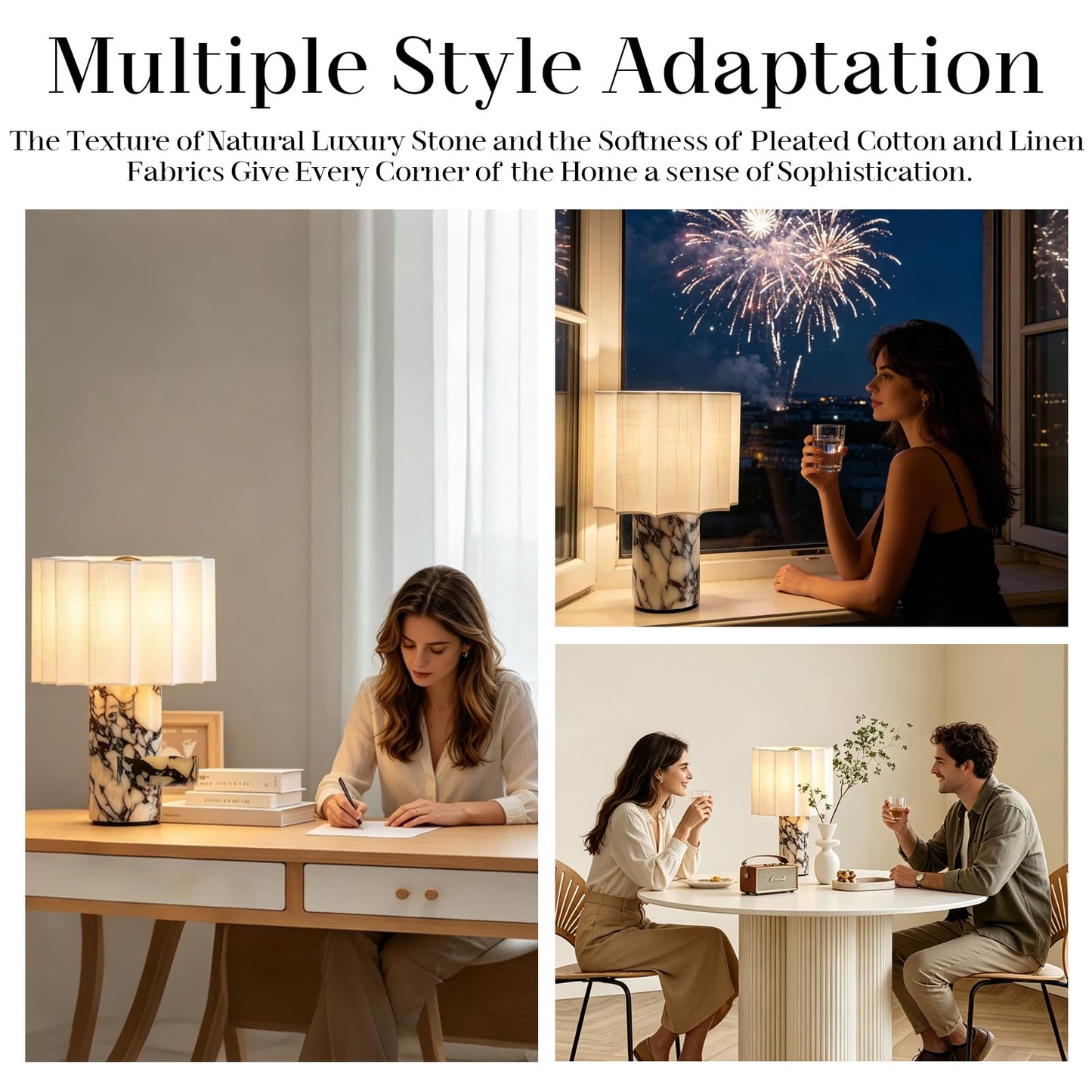 Cordless Marble Table Lamp with USB Port Rechargeable Battery