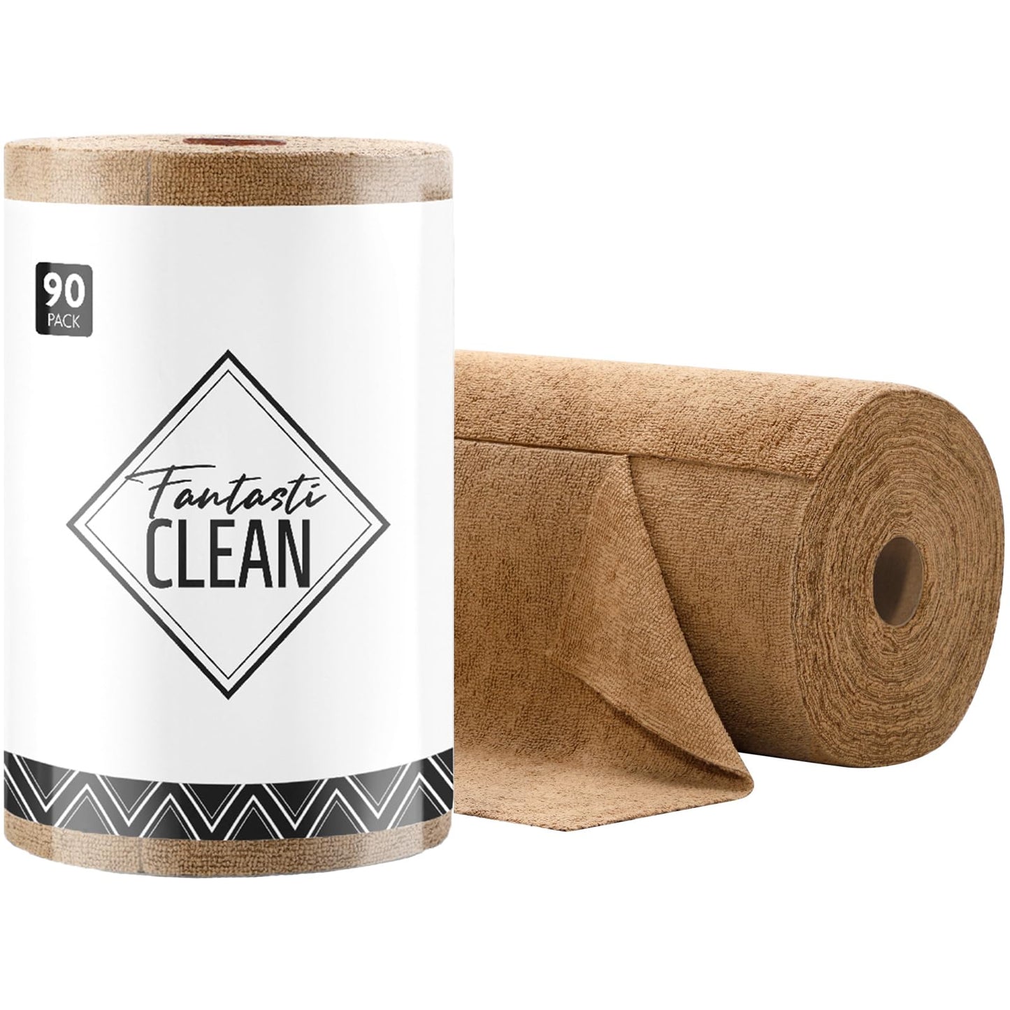 Fantasticlean Microfiber Cleaning Cloth Roll -60 Pack, Tear Away Microfiber Towels, 12" x 12", Reusable, Washable, Scratch Free, Ultra Absorbent Dishcloth for All-Around Cleaning (Beige & Tan)