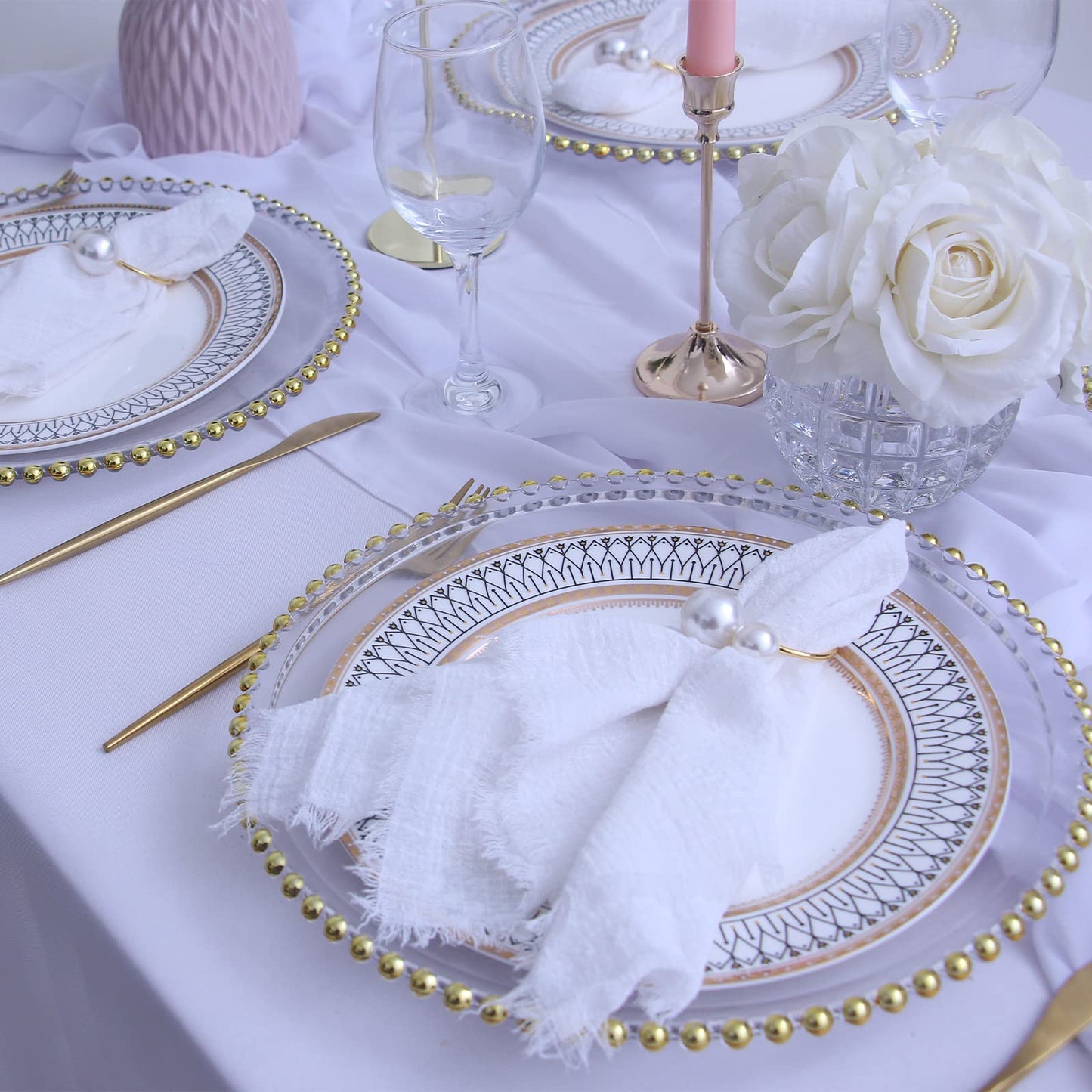 Cloth Napkins with Fringe Set of 12,100% Soft Cotton, Gauze Washable Easter Napkins for Wedding Decorative Dinner Parties, Valentine's Day (16''*16'') Light Blue