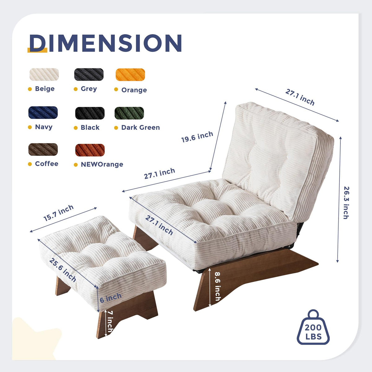 Lounge Chair with Ottoman and with Adjustable Backrest