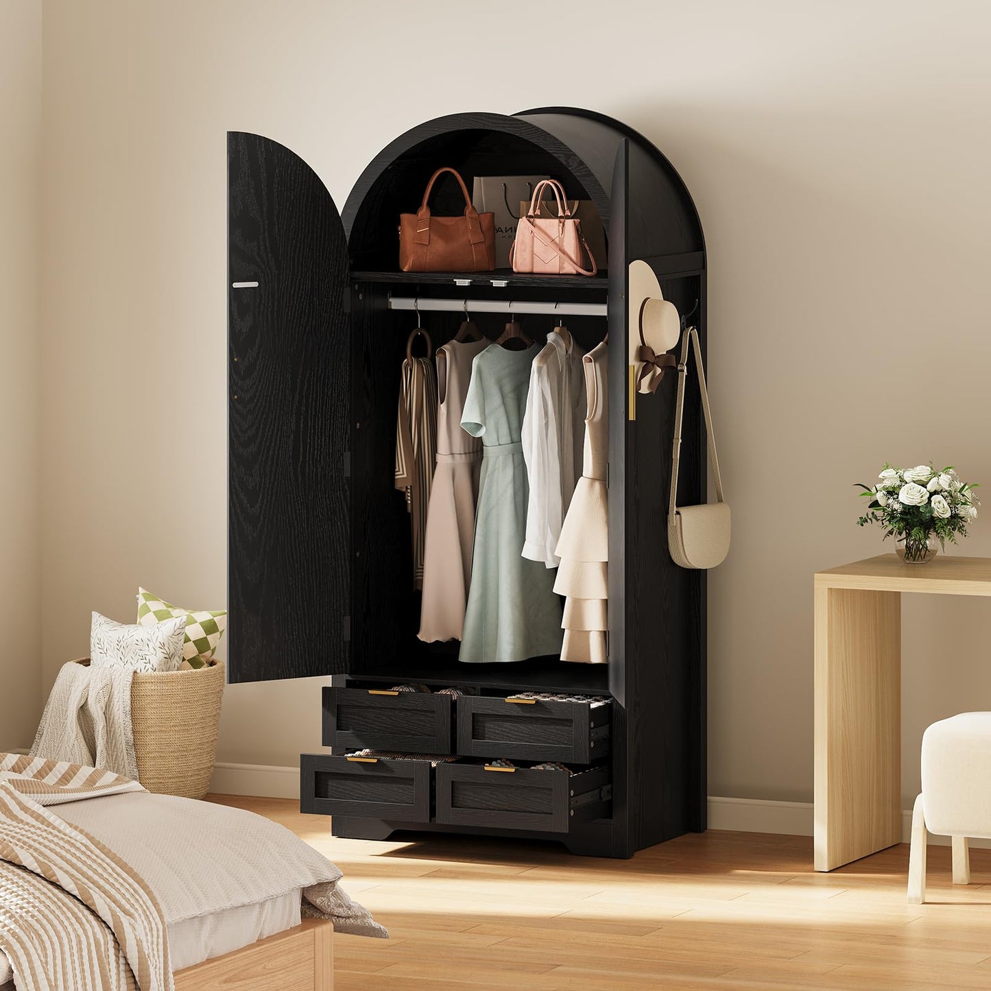 Armoire Wardrobe Closet with 4 Drawers