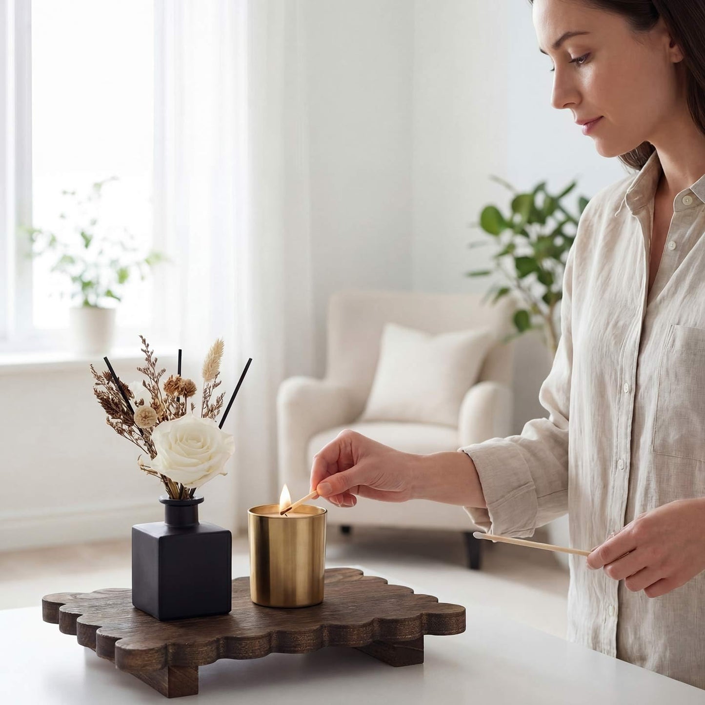 Scalloped Wood Riser Tray