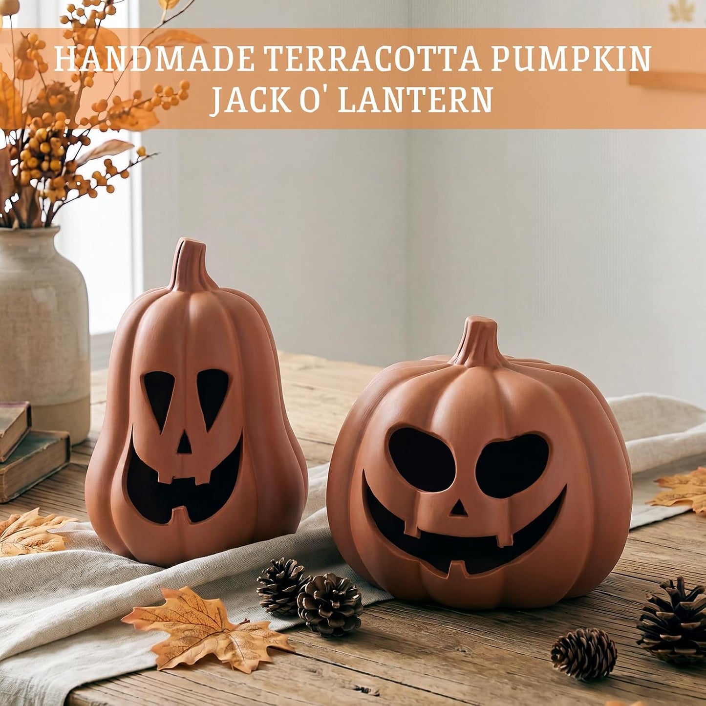 2 Pack Fall Terracotta Pumpkins