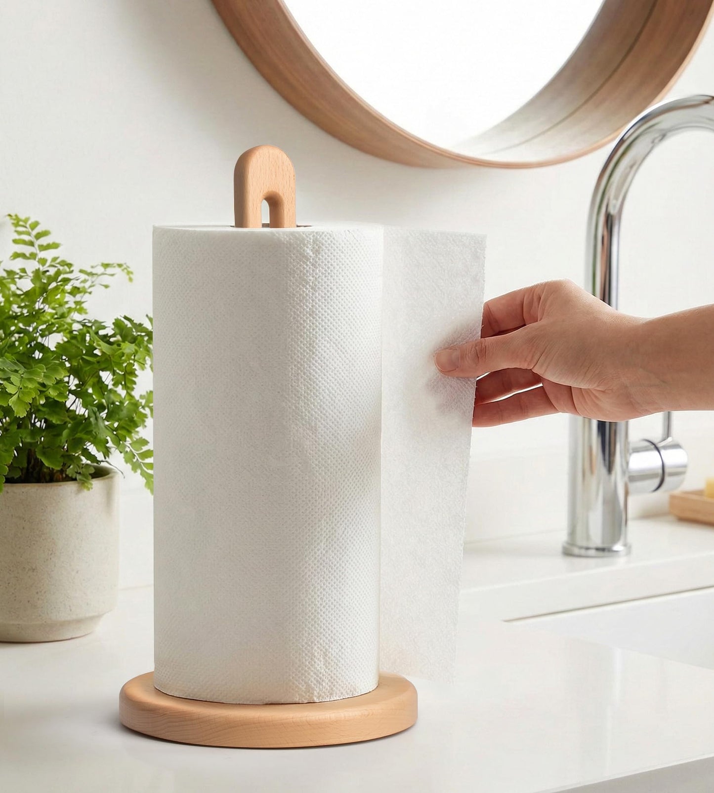 KitchLife Acacia Wooden Paper Towel Holder Countertop, 6.5" Jumbo Base, Fits Jumbo Rolls, Large Freestanding Dark Wood Paper Towel Stand Upgraded Dispenser Organizer with Non-Slip Base