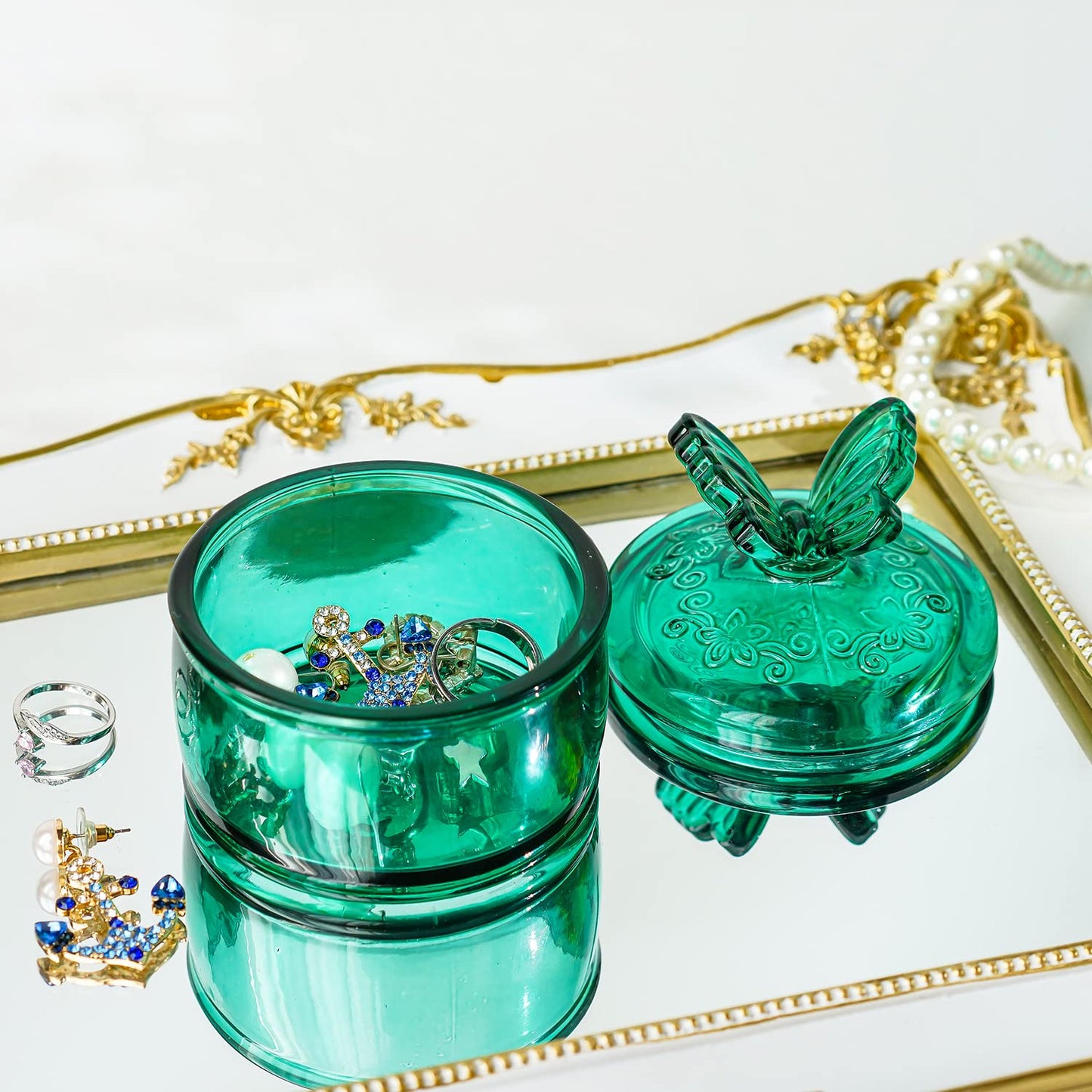 Decorative Embossed Glass Dish with Lid