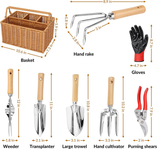 Stainless Steek Garden Tools Set with Basket