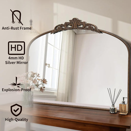 Large Bronze Vintage Mirror: 40"x29" French Antique Arched Mirror