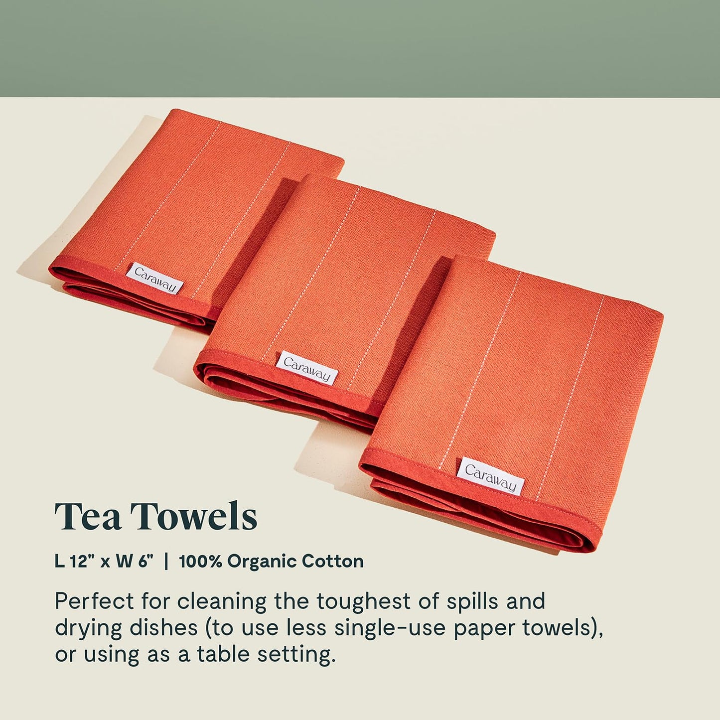 Caraway Tea Towels - Reusable Dish Towels - Made from 100% Organic Cotton - Highly Absorbent & Lint-Free - Perfect for Kitchen Cleanup or Table Setting - Extra Large Size - Cream