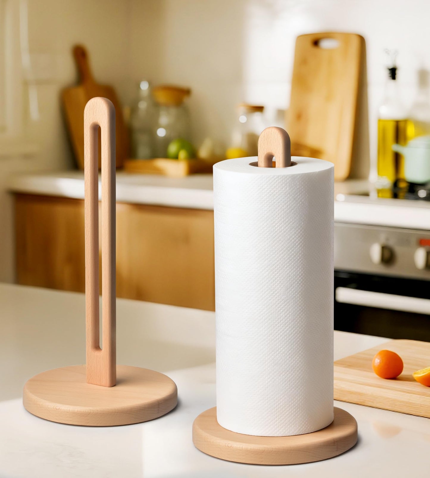 KitchLife Acacia Wooden Paper Towel Holder Countertop, 6.5" Jumbo Base, Fits Jumbo Rolls, Large Freestanding Dark Wood Paper Towel Stand Upgraded Dispenser Organizer with Non-Slip Base