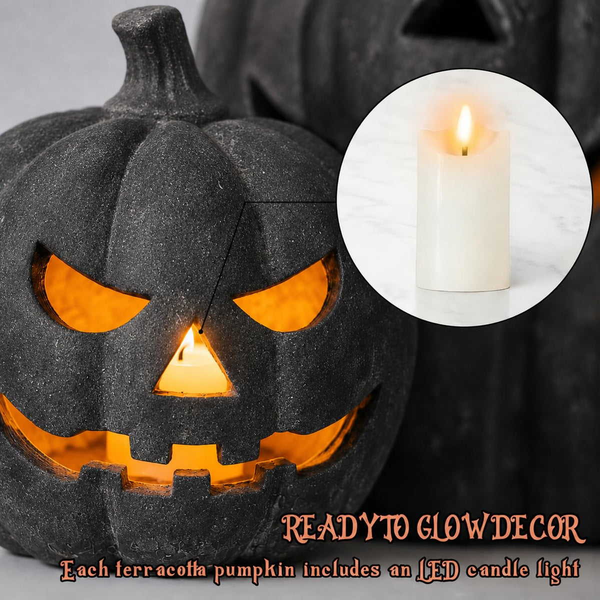 Halloween Decorations - Terracotta Pumpkin Jack O' Lantern