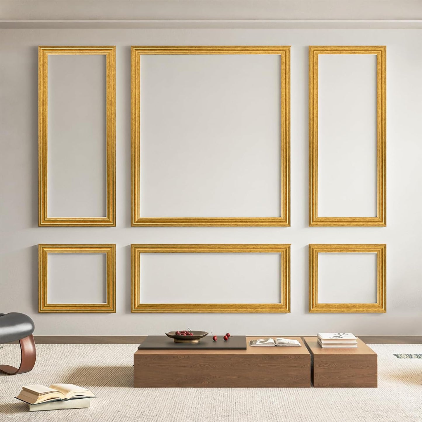 Pre-Cut Wall Molding Set of 6 pcs, Ready-to-Assemble Wainscoting Panels