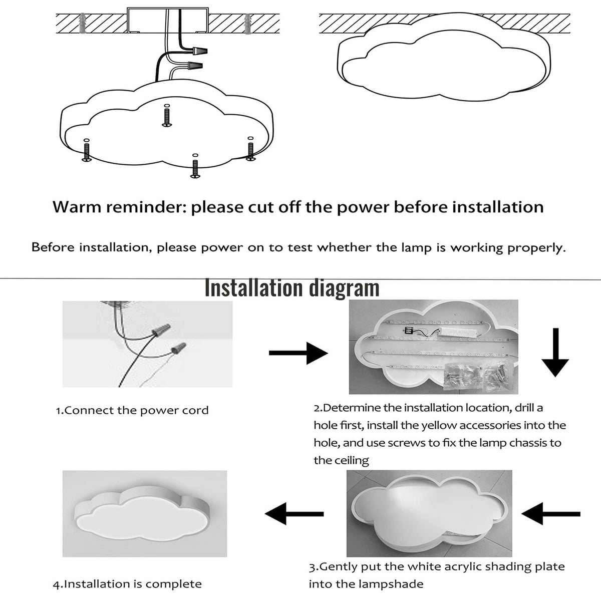 Cloud Shape Led Ceiling Light, with Remote Control