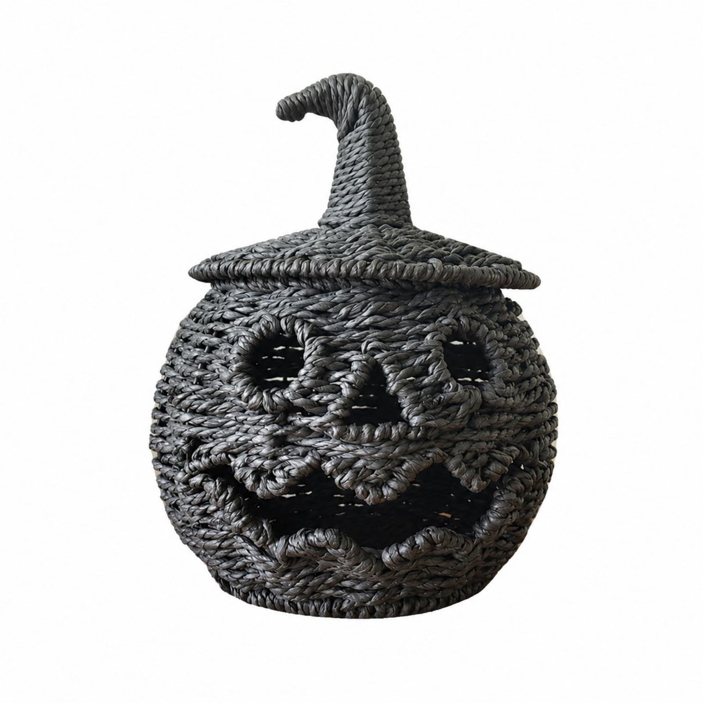 Rattan Lantern Pumpkin Candle Holder with Witch Hat Shape Lid