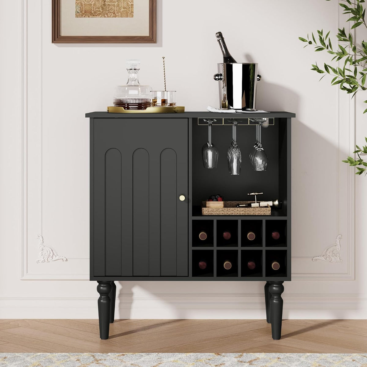 Arched Fluted Coffee Bar Cabinet with Storage & Wine Racks