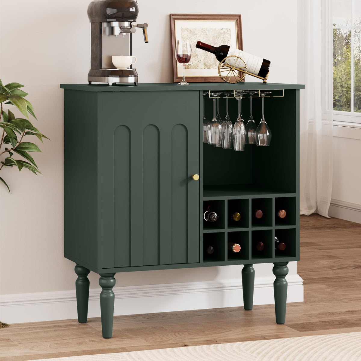 Arched Fluted Coffee Bar Cabinet with Storage & Wine Racks