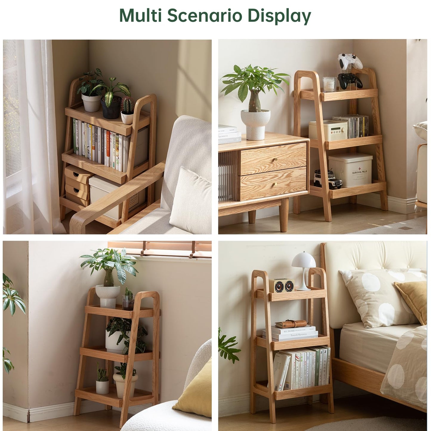 Solid Oak 3 Tier Ladder Bookshelf