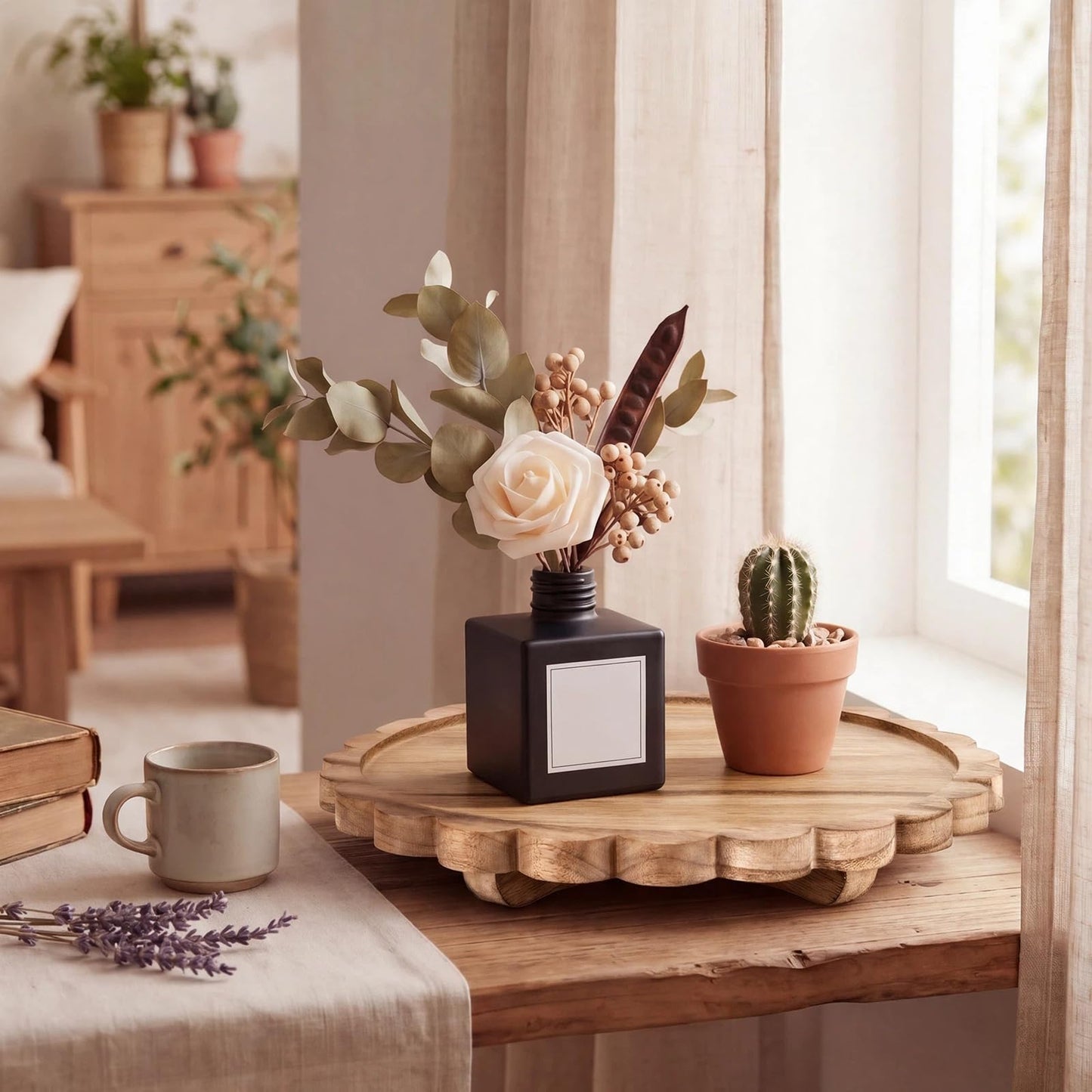 Scalloped Wood Riser Tray