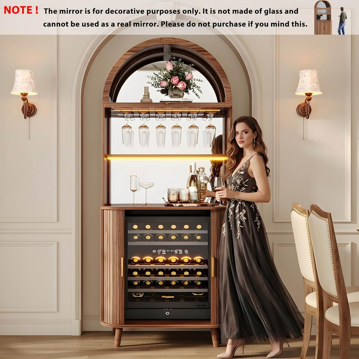 Wine Arched Bar Fridge Cabinet 73 Inch