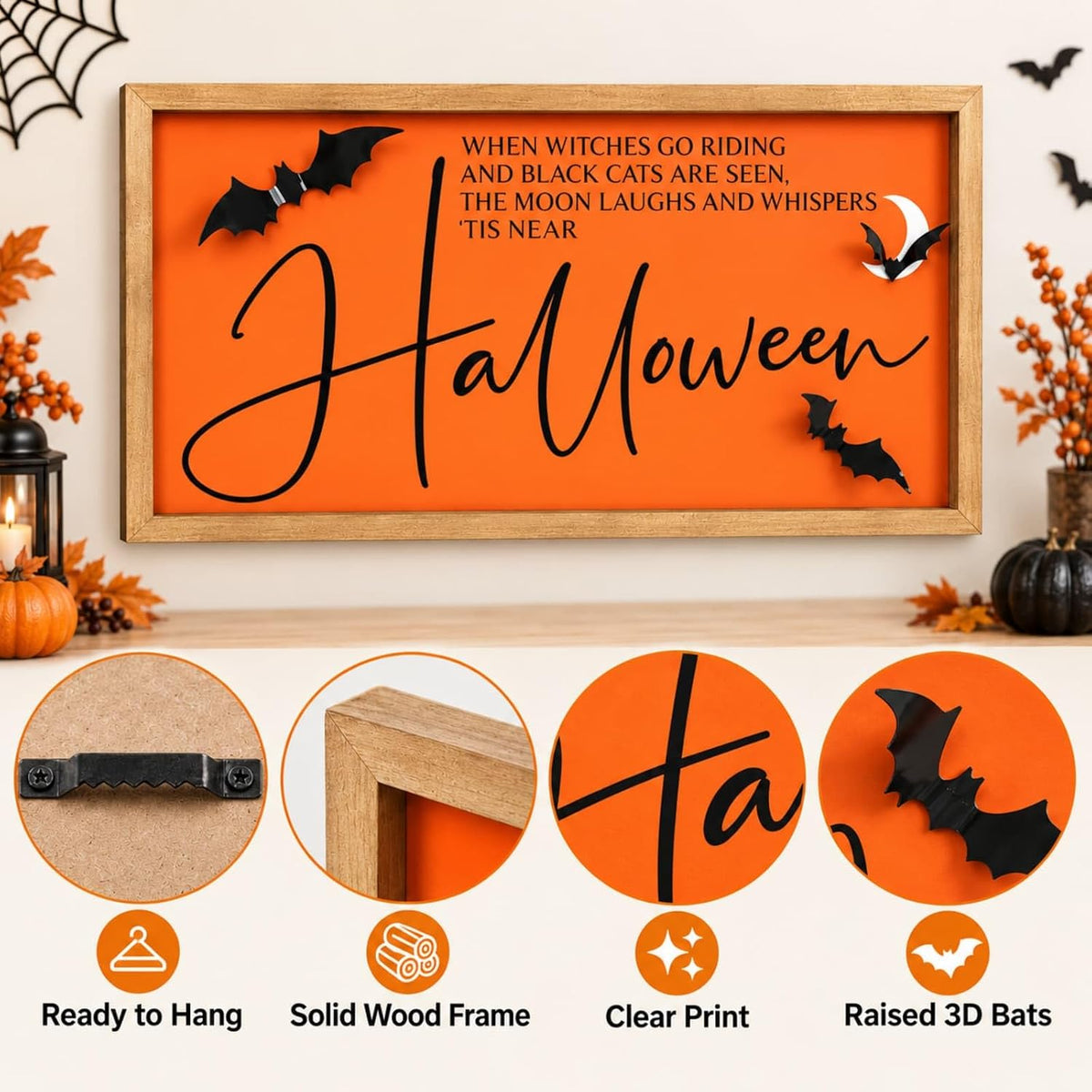 Halloween Wall Art Framed With 3d Bats