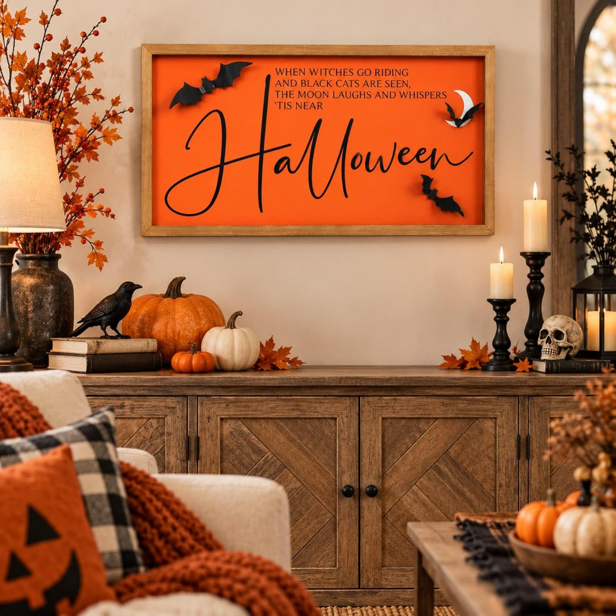 Halloween Wall Art Framed With 3d Bats