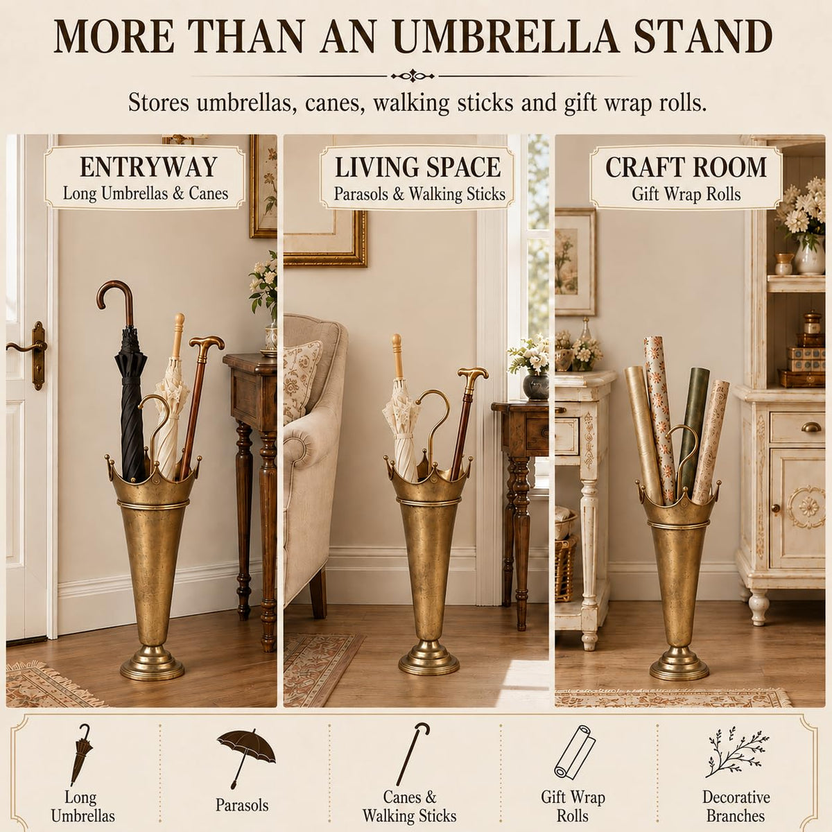 Vintage Metal Umbrella Stand for Entryway