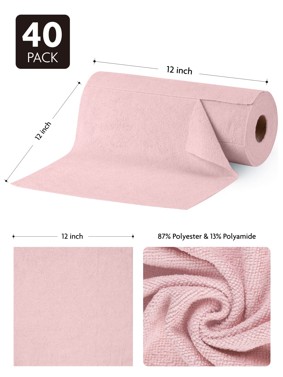 Fantasticlean Microfiber Cleaning Cloth Roll -60 Pack, Tear Away Microfiber Towels, 12" x 12", Reusable, Washable, Scratch Free, Ultra Absorbent Dishcloth for All-Around Cleaning (Beige & Tan)