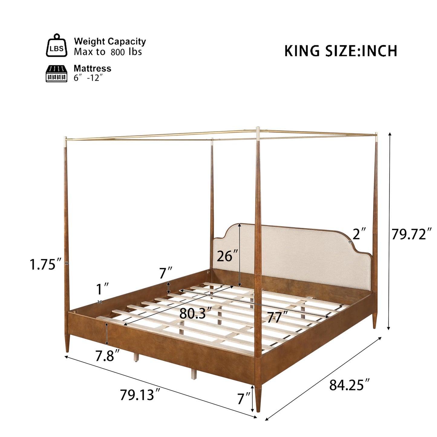 Vintage Upholstered 4-Poster Canopy Bed