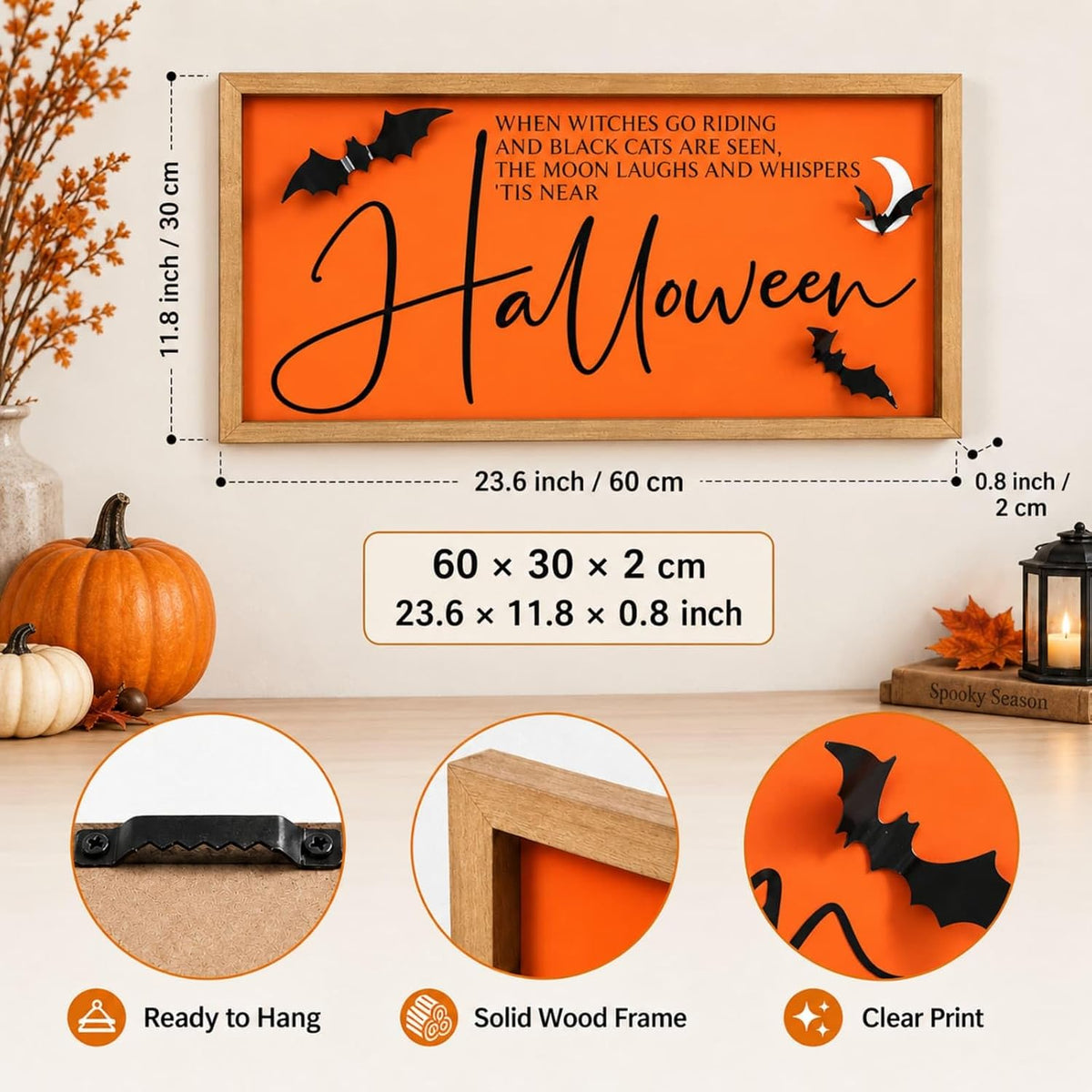 Halloween Wall Art Framed With 3d Bats