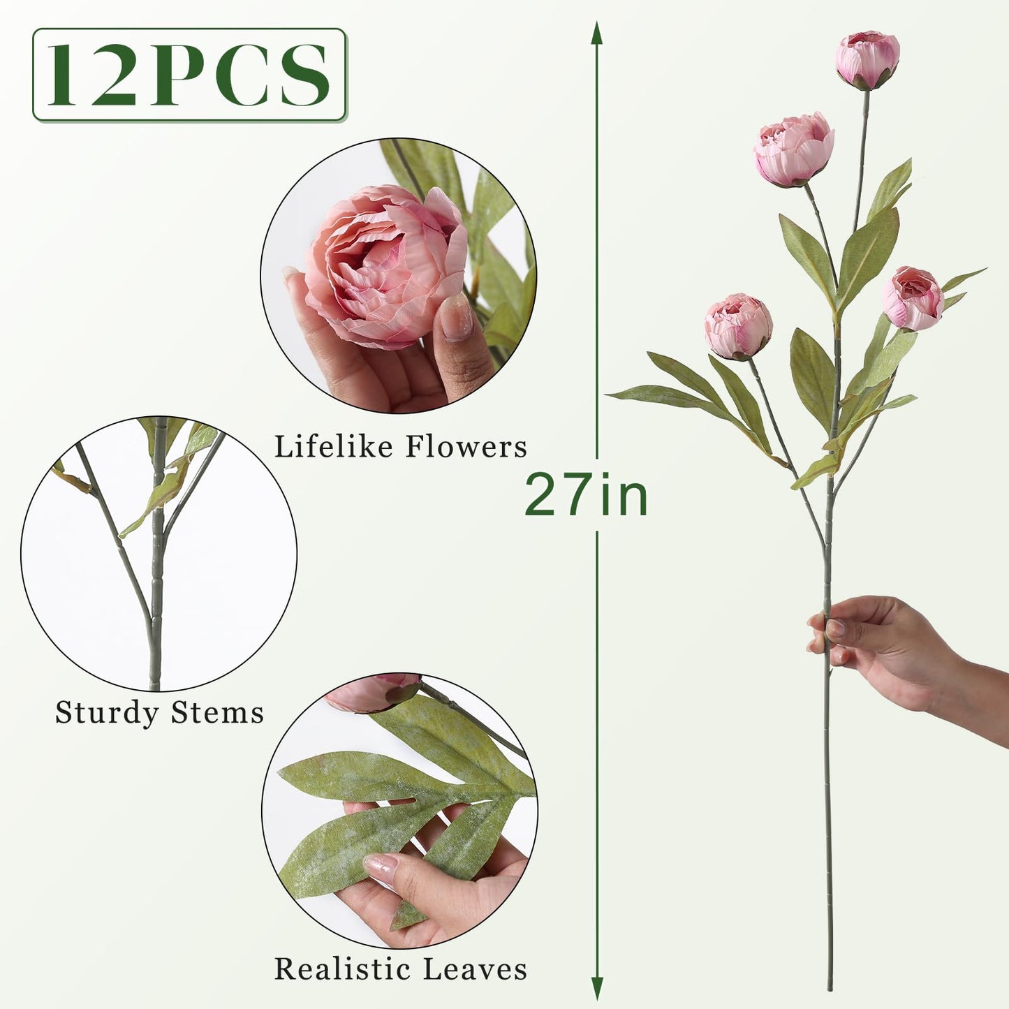 6 Pcs Faux Silk Peony Artificial Flowers 27" Stems