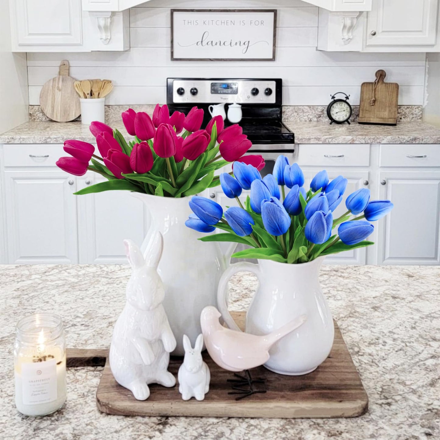 Beferr White Tulips Artificial Flowers 18Pcs Faux Silk Tulip Real Touch Tulip Fake Flowers Bouquets Arrangements for Mother's Day Easter Spring Flowers Gifts Home Table Decor